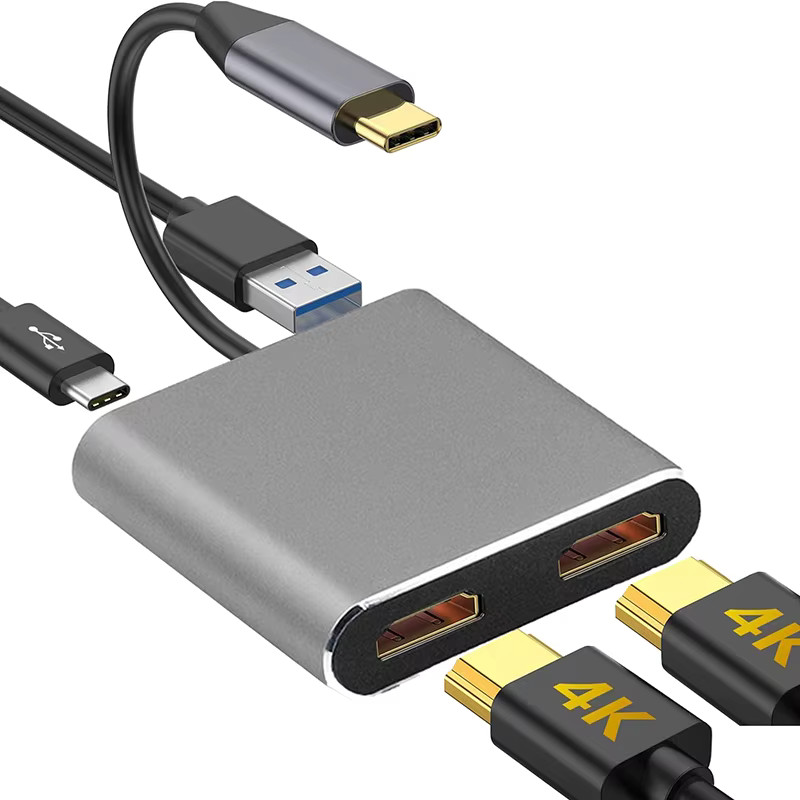 [4566] Buerotika 4-in-1 Type-C Converter – 2× HDMI 4K, USB 3.0 & Power Delivery | 52176